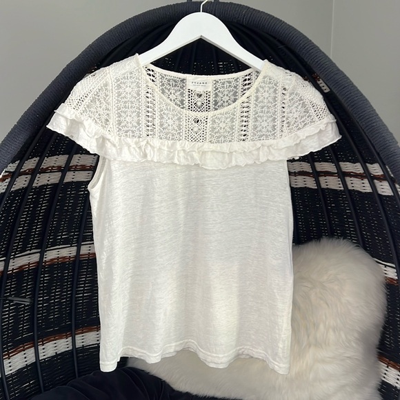 Sezane Tops - Sezane 100% Linen Crochet Ruffle White Top XS